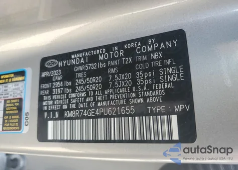 2023 Hyundai Palisade Calligraphy z USA, uszkodzony, nr VIN KM8R74GE4PU621655